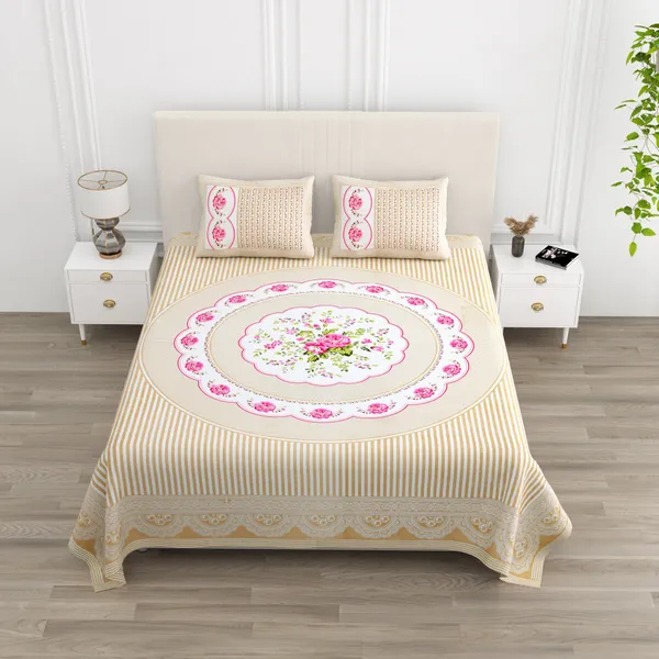 Yellow_Cotton_Rajwada_Pushp_Medallion_Collection_Double_Bedsheet_With_Pillow_Cover_100_X_108_Cm